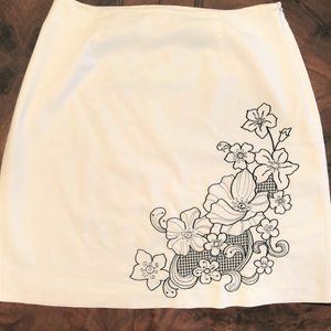 R.Q.T. Women's White Skirt with Black Embroidery